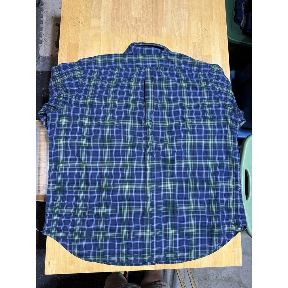 Vintage Polo Ralph Lauren Shirt Mens 4XLT Navy Green Plaid Button Down Big Tall